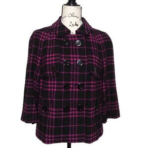 Carlisle Plaid Wool Coat Blazer Lined 3/4 Sleeve Peter Pan Collar Sz 10 Pockets